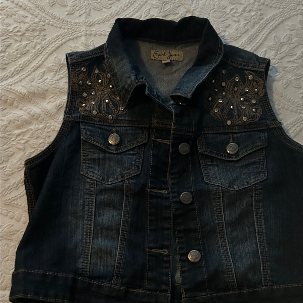 Earl Jeans Dark Blue Jean Jacket with Embellishments